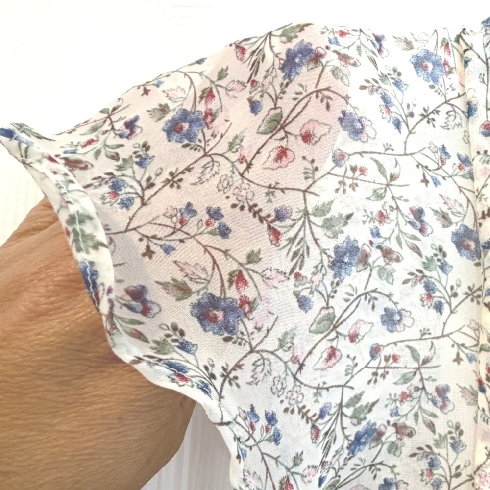 Sam Edelman Floral Faux Wrap Dress Womens 8 White Blue Ruffle Midi Dress - Picture 3 of 13